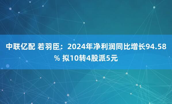 中联亿配 若羽臣：2024年净利润同比增长94.58% 拟10转4股派5元
